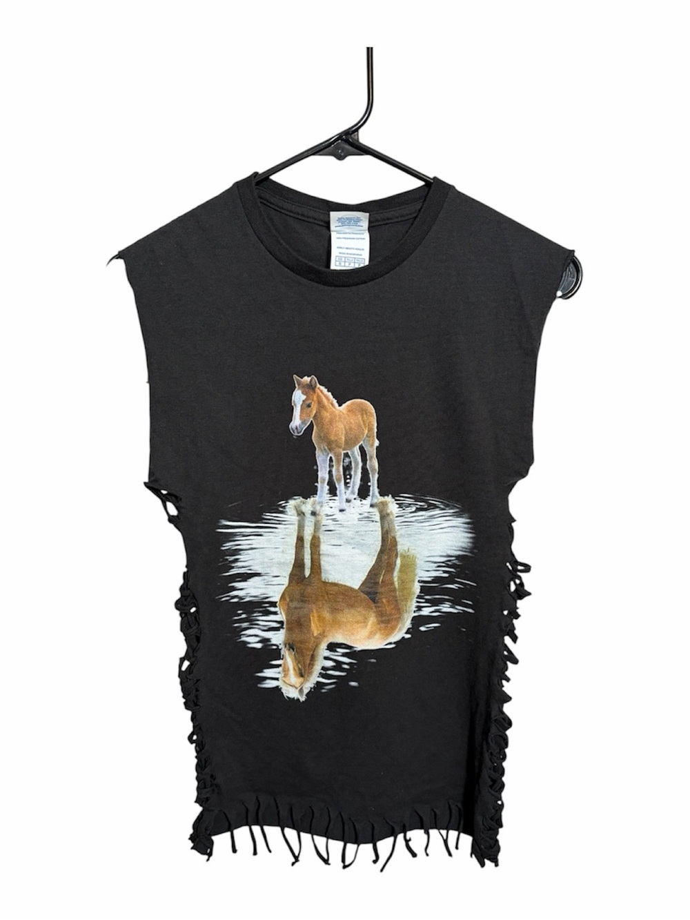Custom Horse Foal Graphic Cutoff Fringe T-shirt tank top